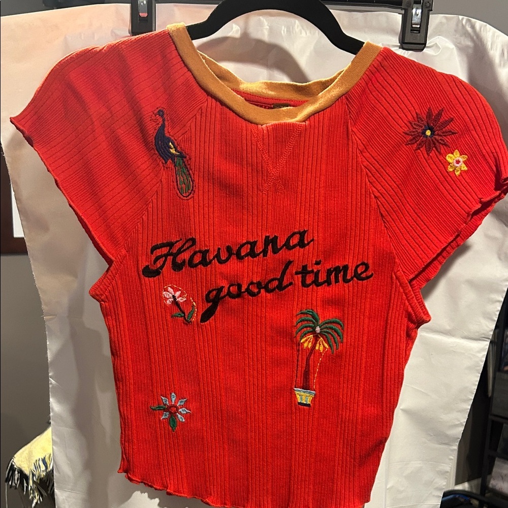 FP Free People Movement Havana Good Time Embroidered Red Women's Top